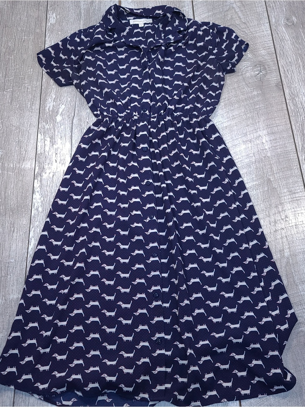 Monteau Navy blue Shirt Dress with White Dachshund Print medium
